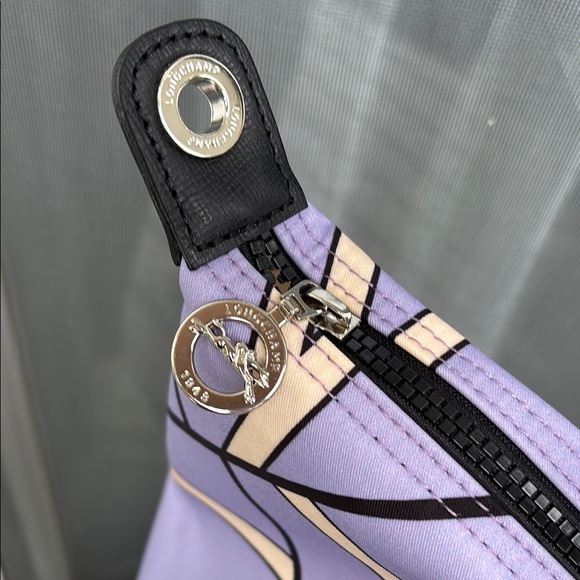 LONGCHAMP PARIS FRANCE LADIES Geometric Purple Black TOTE Handbag-RARE! - Picture 4 of 16